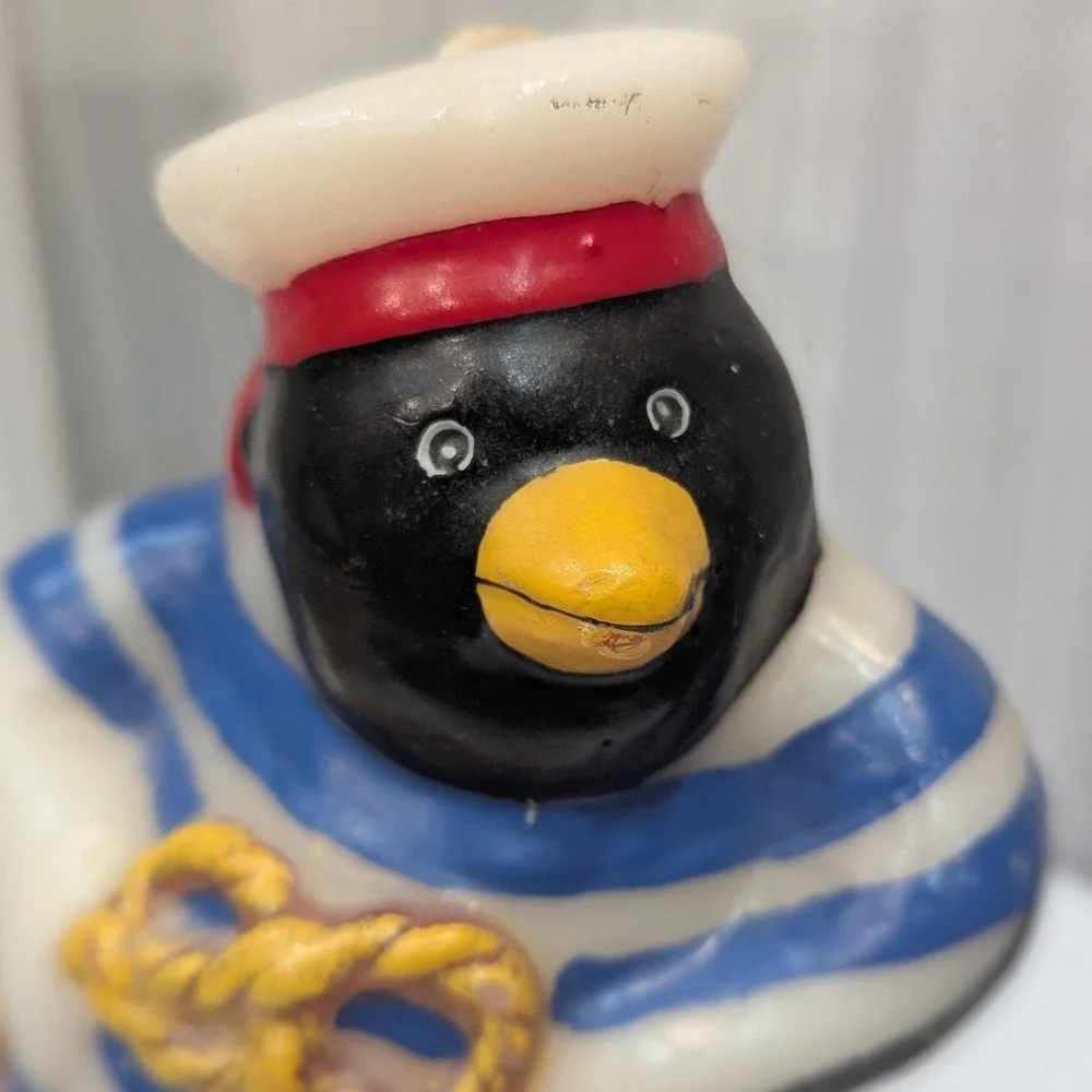 Boston Warehouse Painted Paraffin Sailor Penguin Candle Nautical Stripe Shirt 6